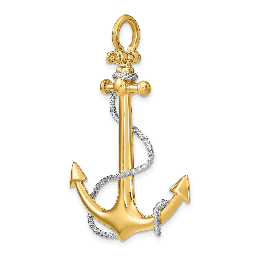 Lovely Rita's Pendants & Charms 14K Two Tone Gold 3-Dimensional Textured Polished Finish Anchor with white Rope design and Shackle Bail Large Charm Pendant