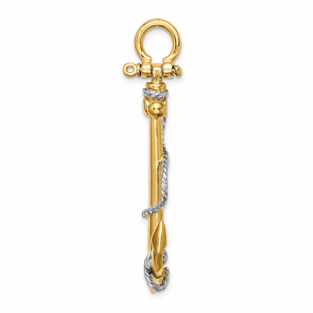 Lovely Rita's Pendants & Charms 14K Two Tone Gold 3-Dimensional Textured Polished Finish Anchor with white Rope design and Shackle Bail Large Charm Pendant