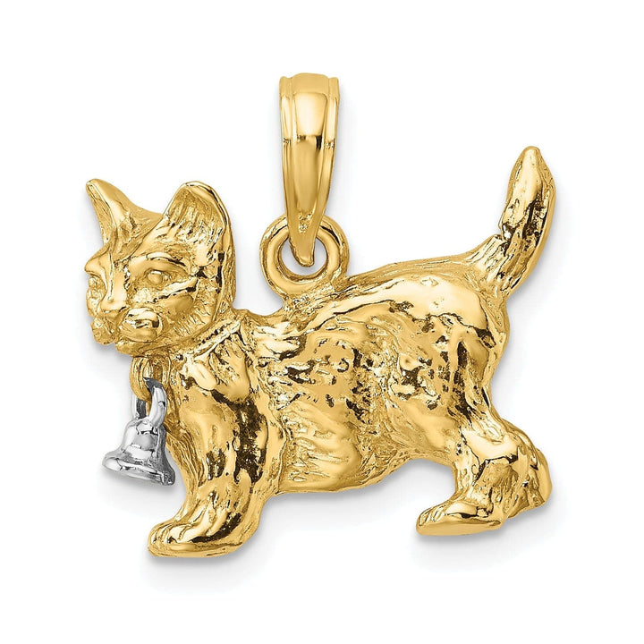 Lovely Rita's Pendants & Charms 14k Two-Tone Gold 3-Dimensional Textured Polished Finish Moveable Dangling Bell and Cat Design Charm Pendant