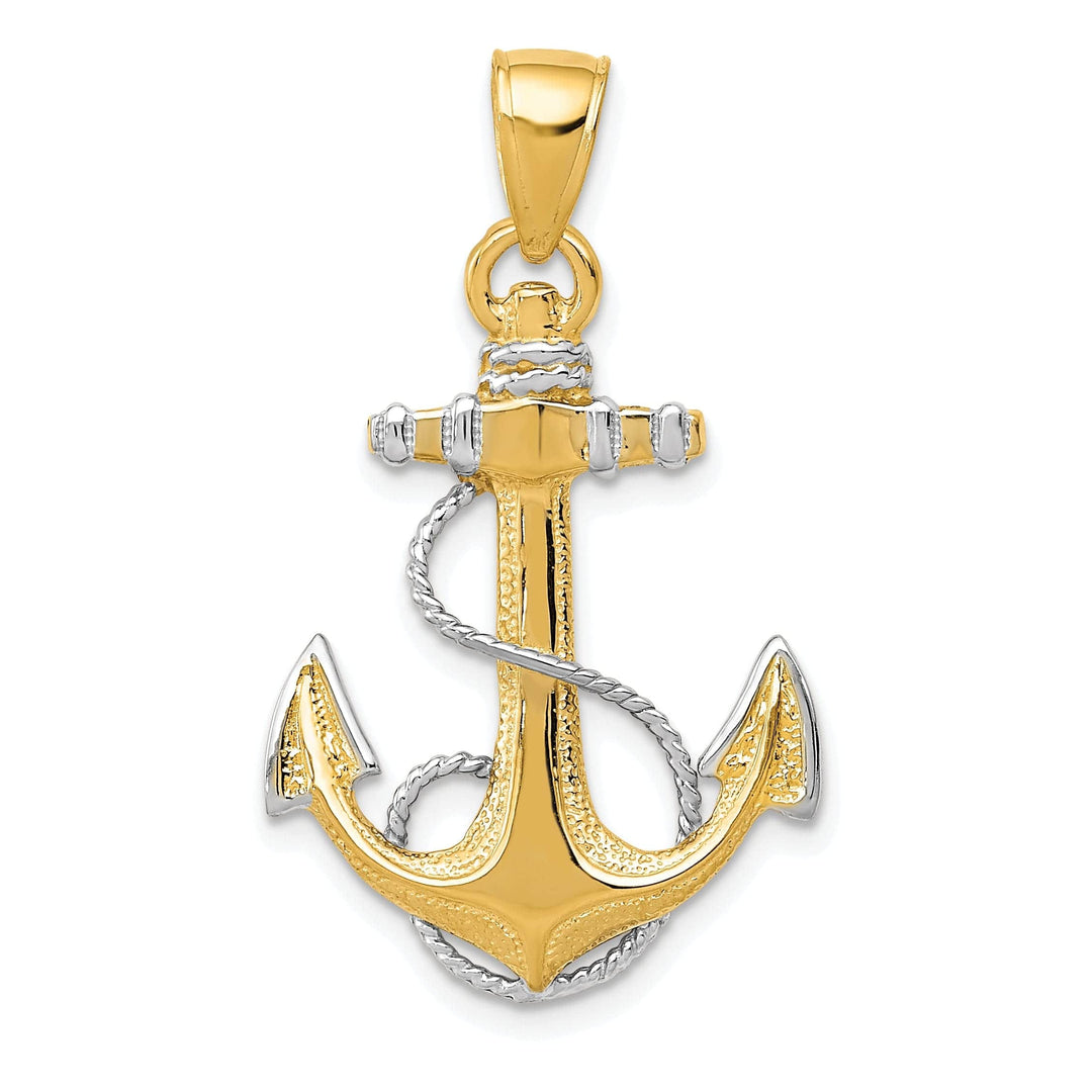 Lovely Rita's Pendants & Charms 14k Two Tone Gold Anchor With Rope Pendant