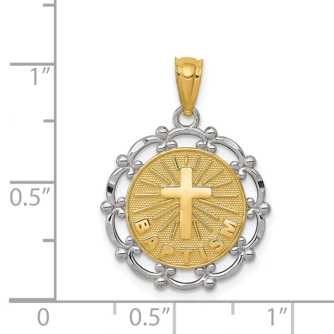 Lovely Rita's Pendants & Charms 14k Two Tone Gold Baptism Medal Pendant. Engraving fee $22.00.