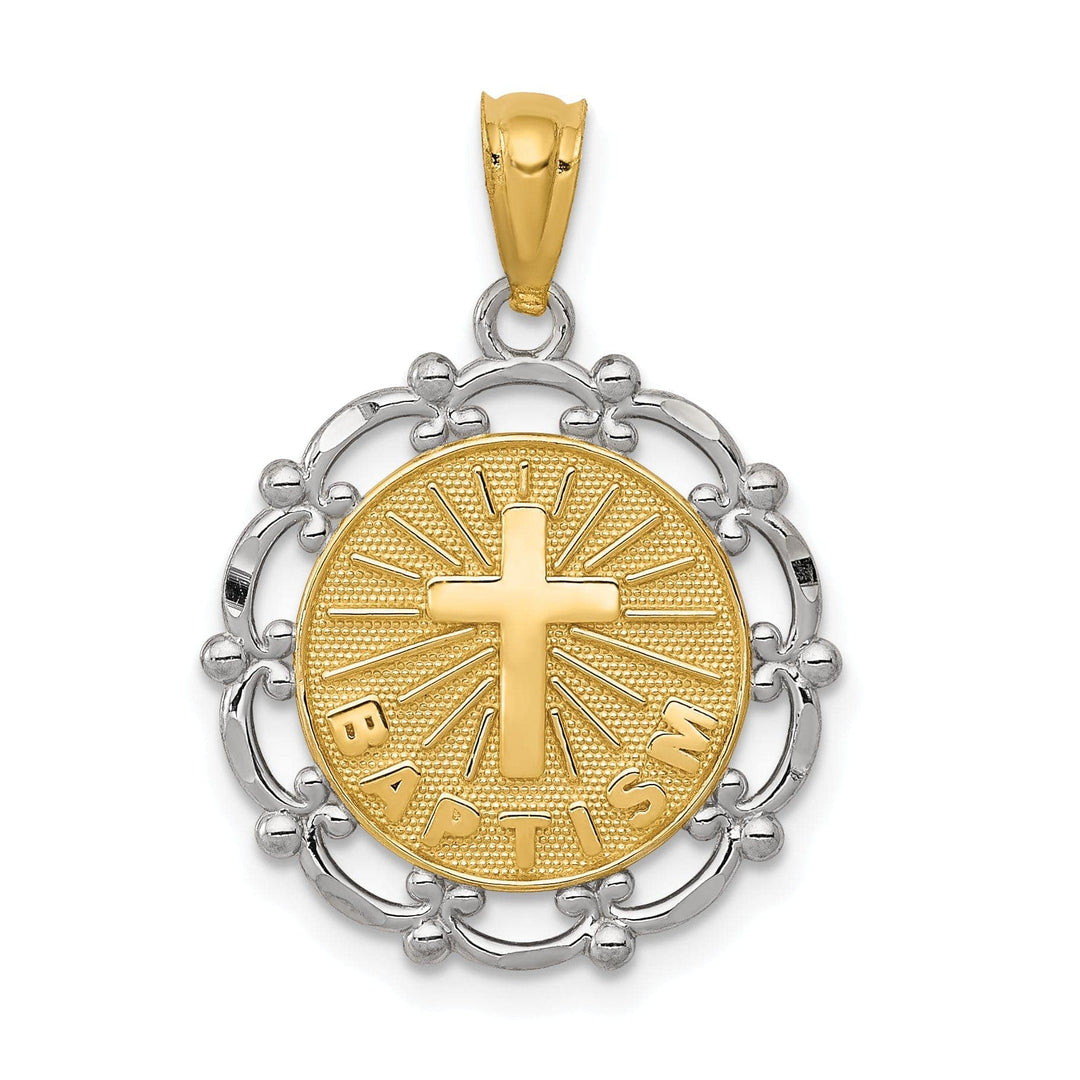 Lovely Rita's Pendants & Charms 14k Two Tone Gold Baptism Medal Pendant. Engraving fee $22.00.