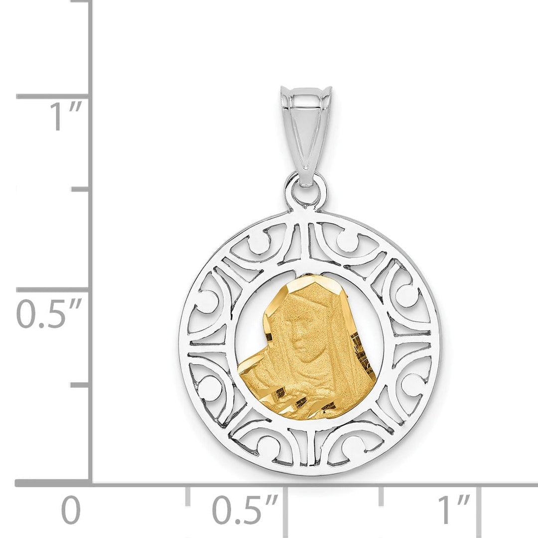 Lovely Rita's Pendants & Charms 14K Two-tone Gold Brushed and Polished Virgin diamond cut Mary Pendant