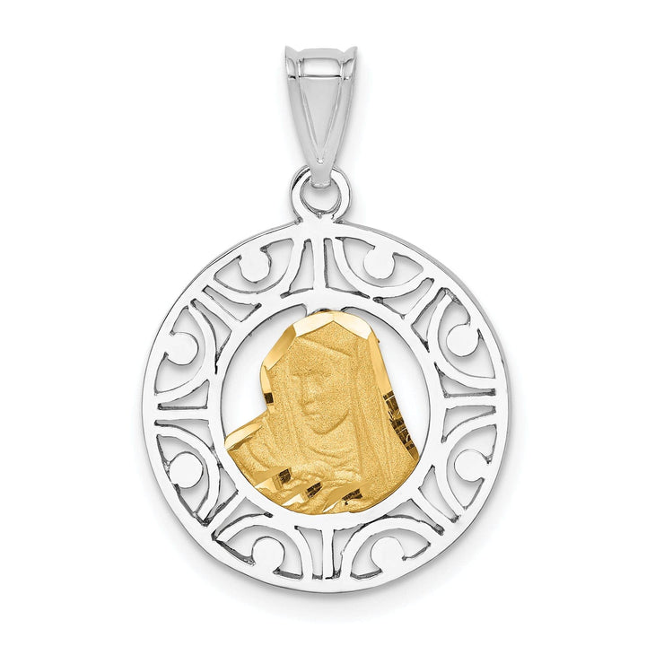 Lovely Rita's Pendants & Charms 14K Two-tone Gold Brushed and Polished Virgin diamond cut Mary Pendant