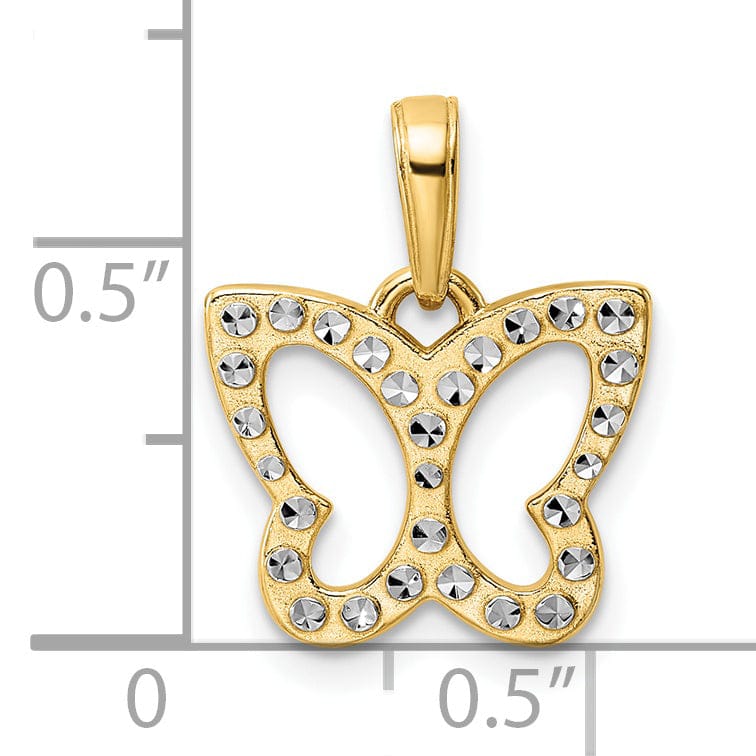 Lovely Rita's Pendants & Charms 14k Two-tone Gold Casted Flat Back Solid Polished Finish Diamond-cut Butterfly Charm Pendant