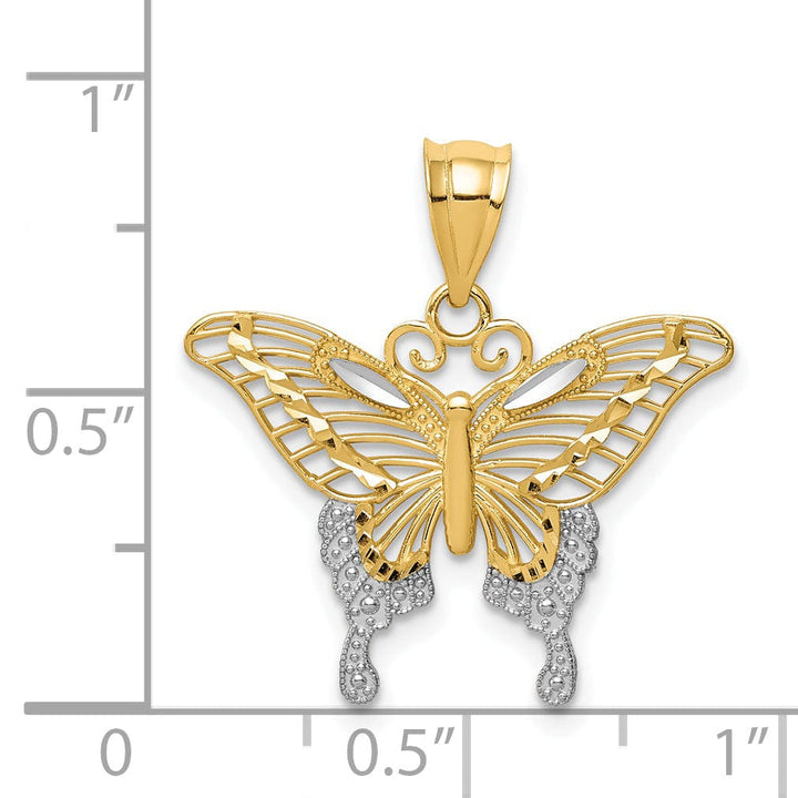 Lovely Rita's Pendants & Charms 14k Two-tone Gold Casted Open Back Solid Diamond-cut Polished Finish Butterfly Charm Pendant