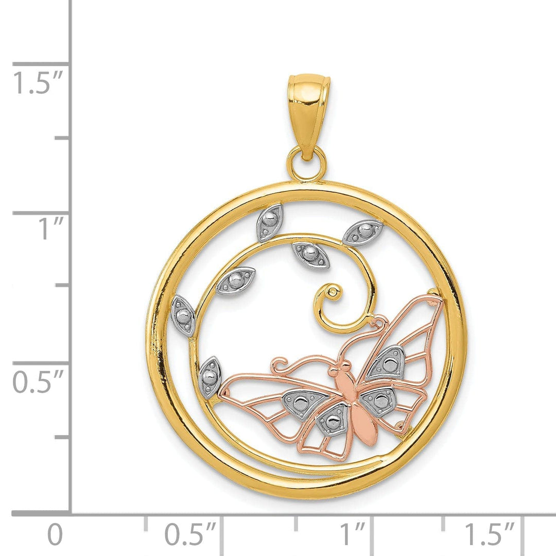 Lovely Rita's Pendants & Charms 14k Two-tone Gold Casted Open Back Solid Polished Finish Butterfly in Circle Charm Pendant