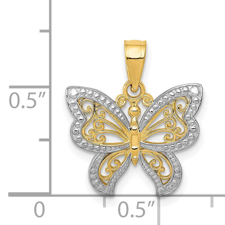Lovely Rita's Pendants & Charms 14K Two-tone Gold Casted Open Back Solid Polished Finish Buttterfly Charm Pendant