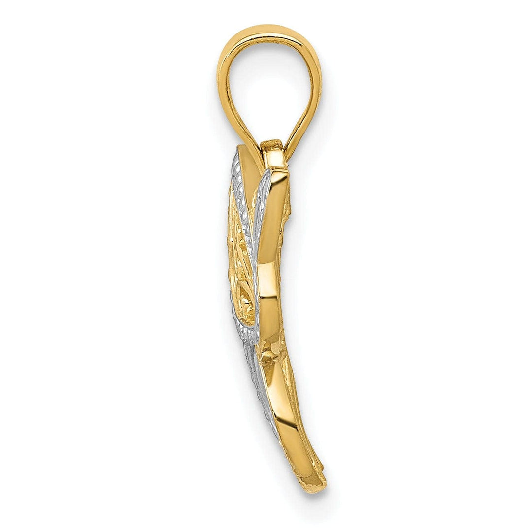 Lovely Rita's Pendants & Charms 14K Two-tone Gold Casted Open Back Solid Polished Finish Buttterfly Charm Pendant