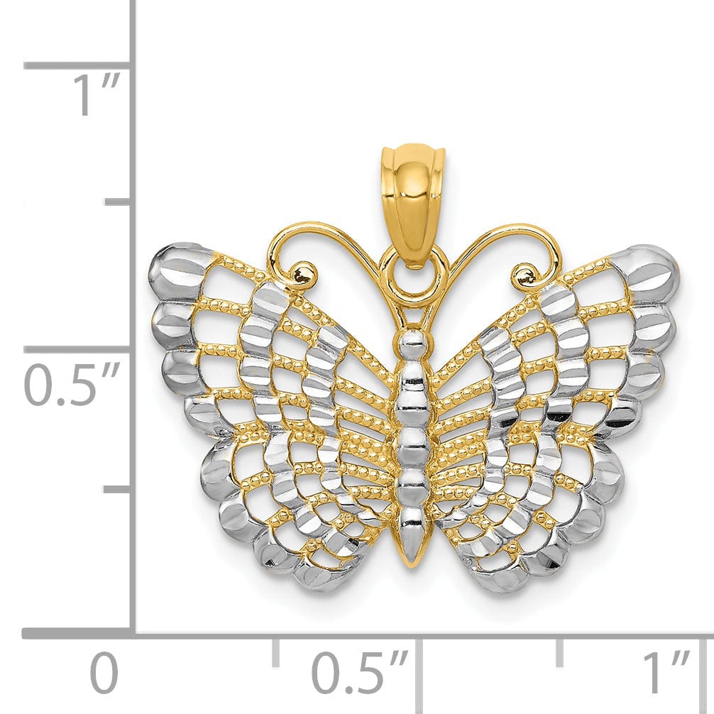 Lovely Rita's Pendants & Charms 14k Two-tone Gold Casted Open Back Solid Polished Finish Diamond-cut Butterfly Charm Pendant
