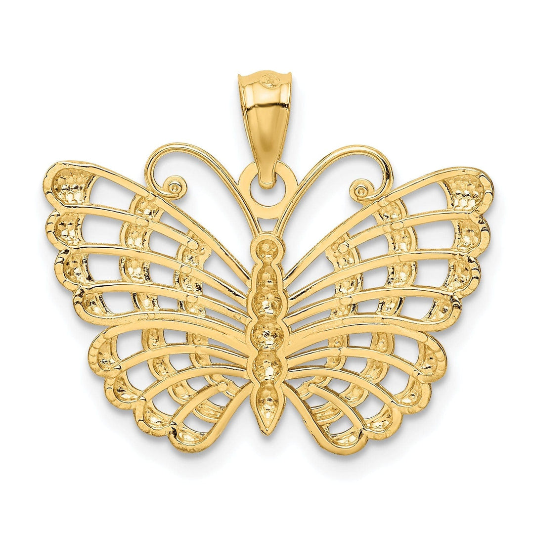 Lovely Rita's Pendants & Charms 14k Two-tone Gold Casted Open Back Solid Polished Finish Diamond-cut Butterfly Charm Pendant