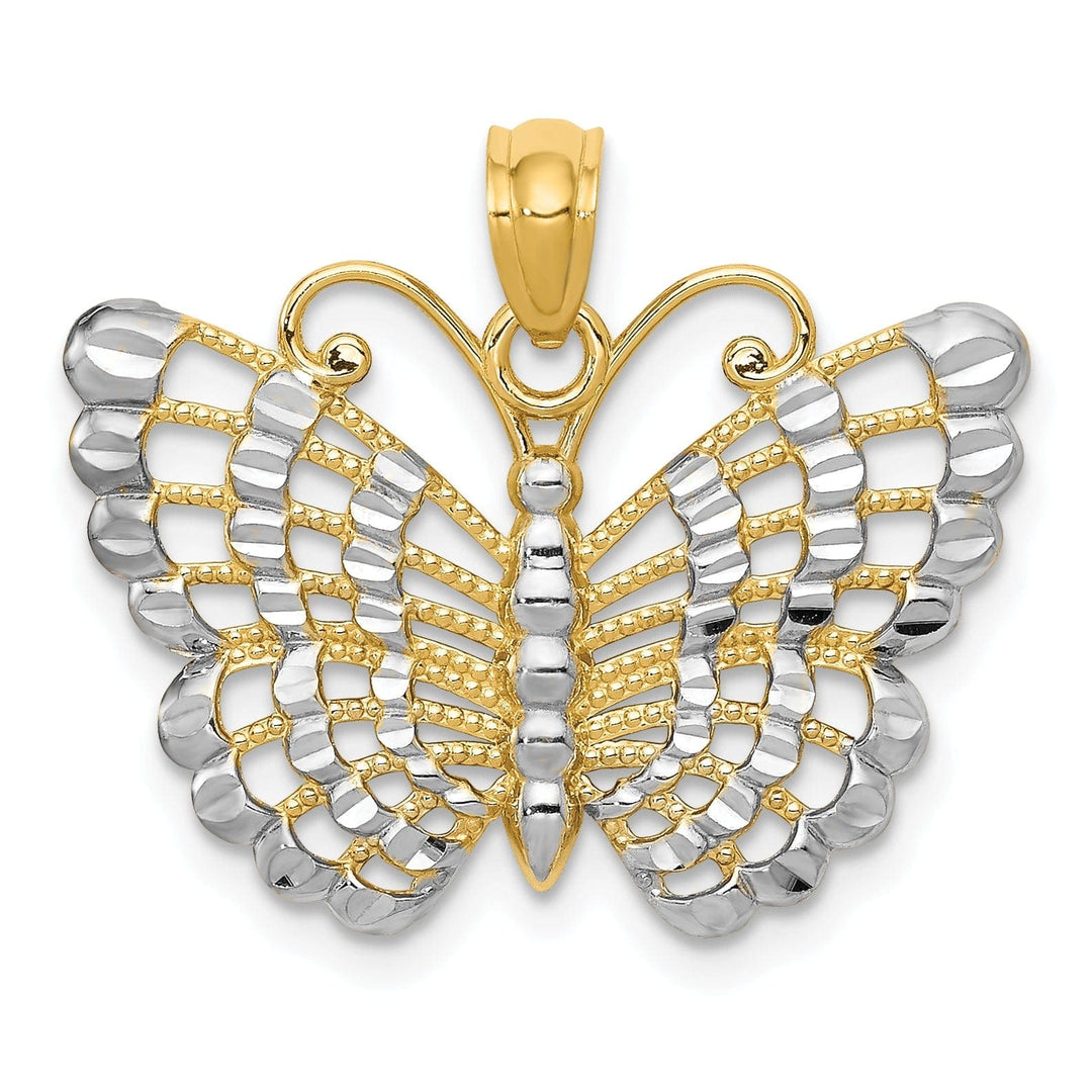 Lovely Rita's Pendants & Charms 14k Two-tone Gold Casted Open Back Solid Polished Finish Diamond-cut Butterfly Charm Pendant