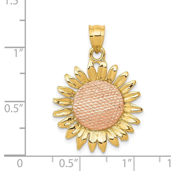 Lovely Rita's Pendants & Charms 14k Two-tone Gold Casted Open Back Solid Textured Polished Finish Sunflower Charm Pendant