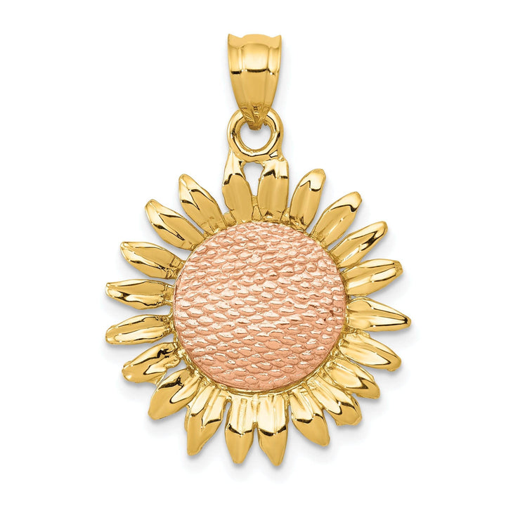 Lovely Rita's Pendants & Charms 14k Two-tone Gold Casted Open Back Solid Textured Polished Finish Sunflower Charm Pendant