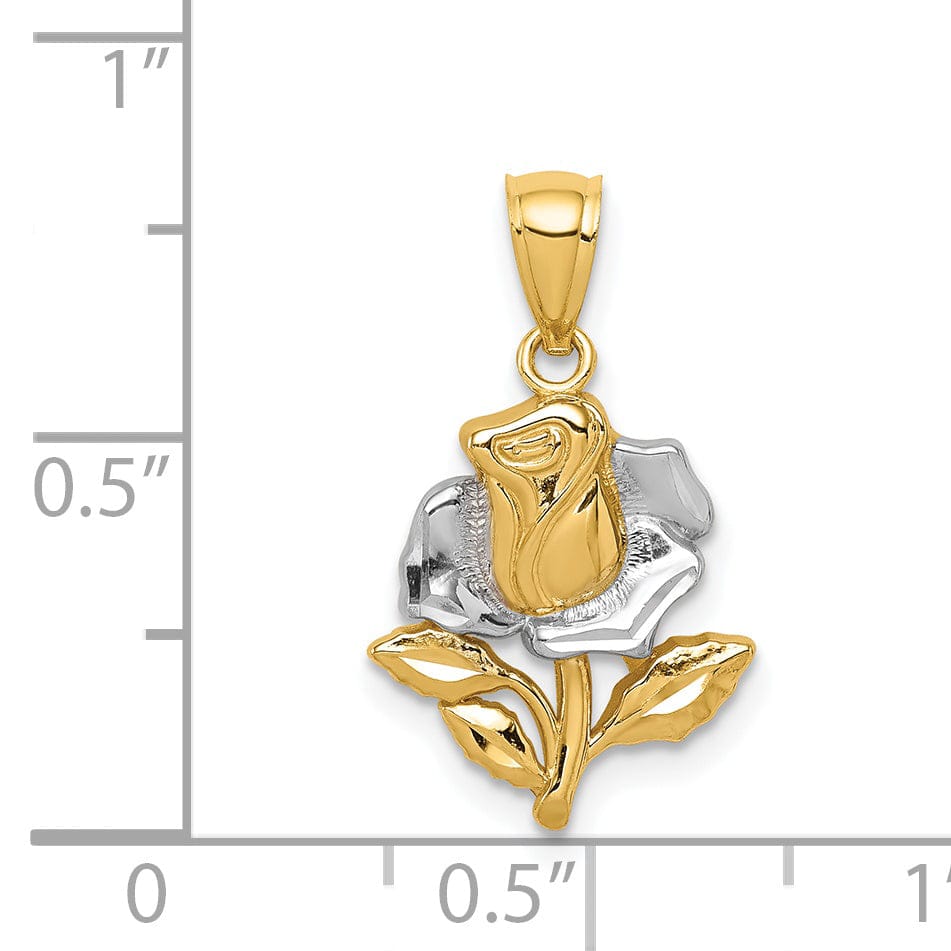 Lovely Rita's Pendants & Charms 14K Two-tone Gold  Casted Solid Polished Finish Rose Charm Pendant