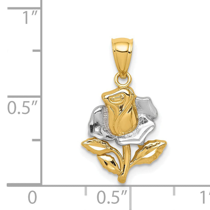 Lovely Rita's Pendants & Charms 14K Two-tone Gold  Casted Solid Polished Finish Rose Charm Pendant