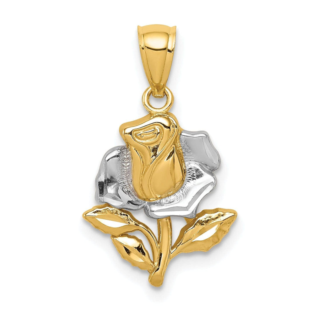 Lovely Rita's Pendants & Charms 14K Two-tone Gold  Casted Solid Polished Finish Rose Charm Pendant