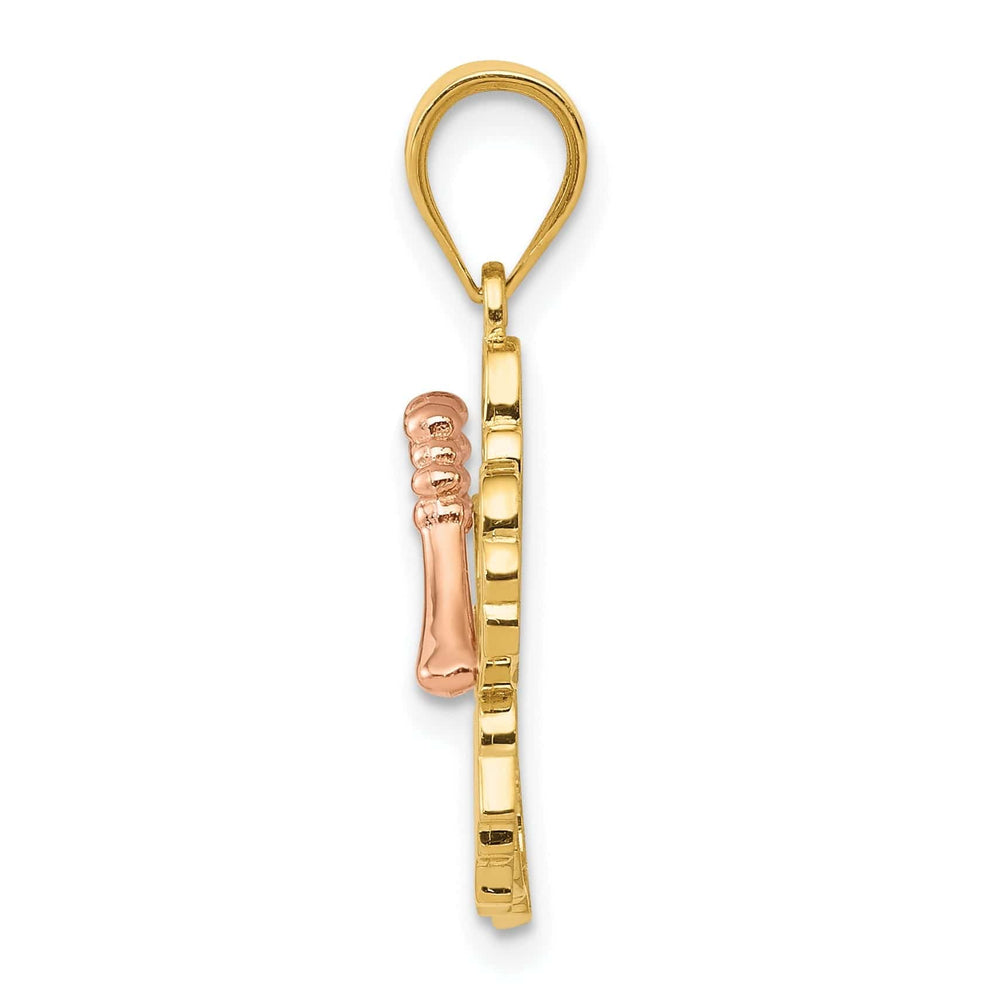 Lovely Rita's Pendants & Charms 14k Two-tone Gold Casted Solid Textured Back Polished Finish Hibiscus Flower Charm Pendant