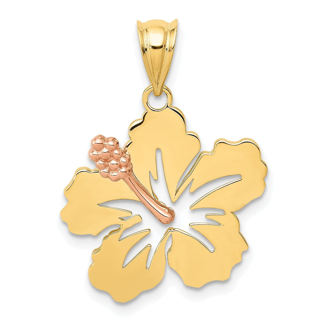 Lovely Rita's Pendants & Charms 14k Two-tone Gold Casted Solid Textured Back Polished Finish Hibiscus Flower Charm Pendant