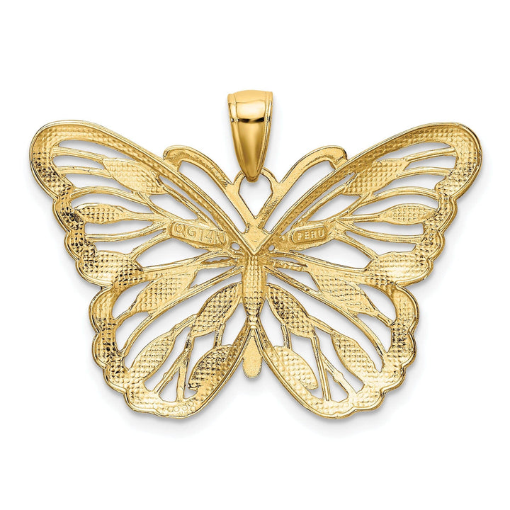 Lovely Rita's Pendants & Charms 14k Two-tone Gold Casted Textured Back Solid Polished Finish Butterfly Charm Pendant