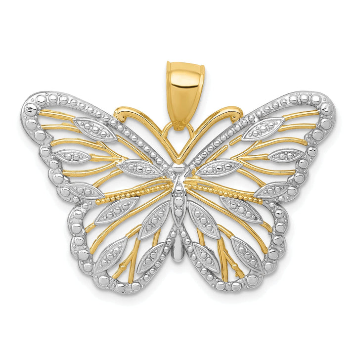 Lovely Rita's Pendants & Charms 14k Two-tone Gold Casted Textured Back Solid Polished Finish Butterfly Charm Pendant
