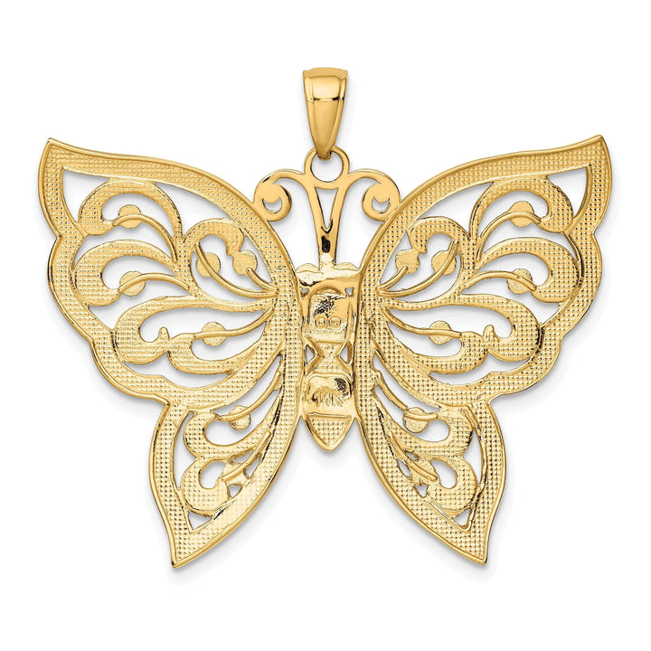 Lovely Rita's Pendants & Charms 14k Two-tone Gold Casted Textured Back Solid Polished Finish Diamond-cut Butterfly Charm Pendant