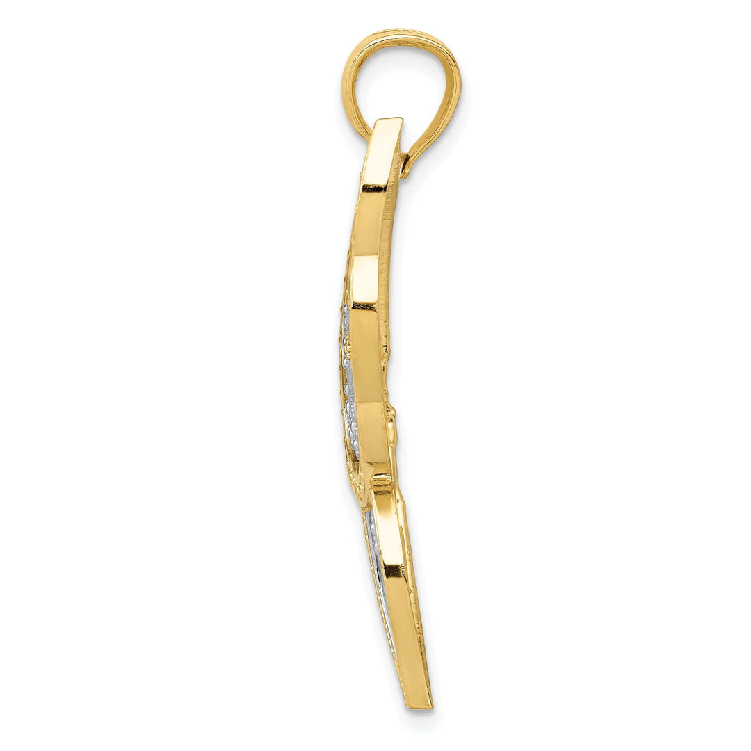 Lovely Rita's Pendants & Charms 14k Two-tone Gold Casted Textured Back Solid Polished Finish Diamond-cut Butterfly Charm Pendant