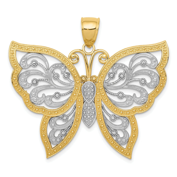Lovely Rita's Pendants & Charms 14k Two-tone Gold Casted Textured Back Solid Polished Finish Diamond-cut Butterfly Charm Pendant