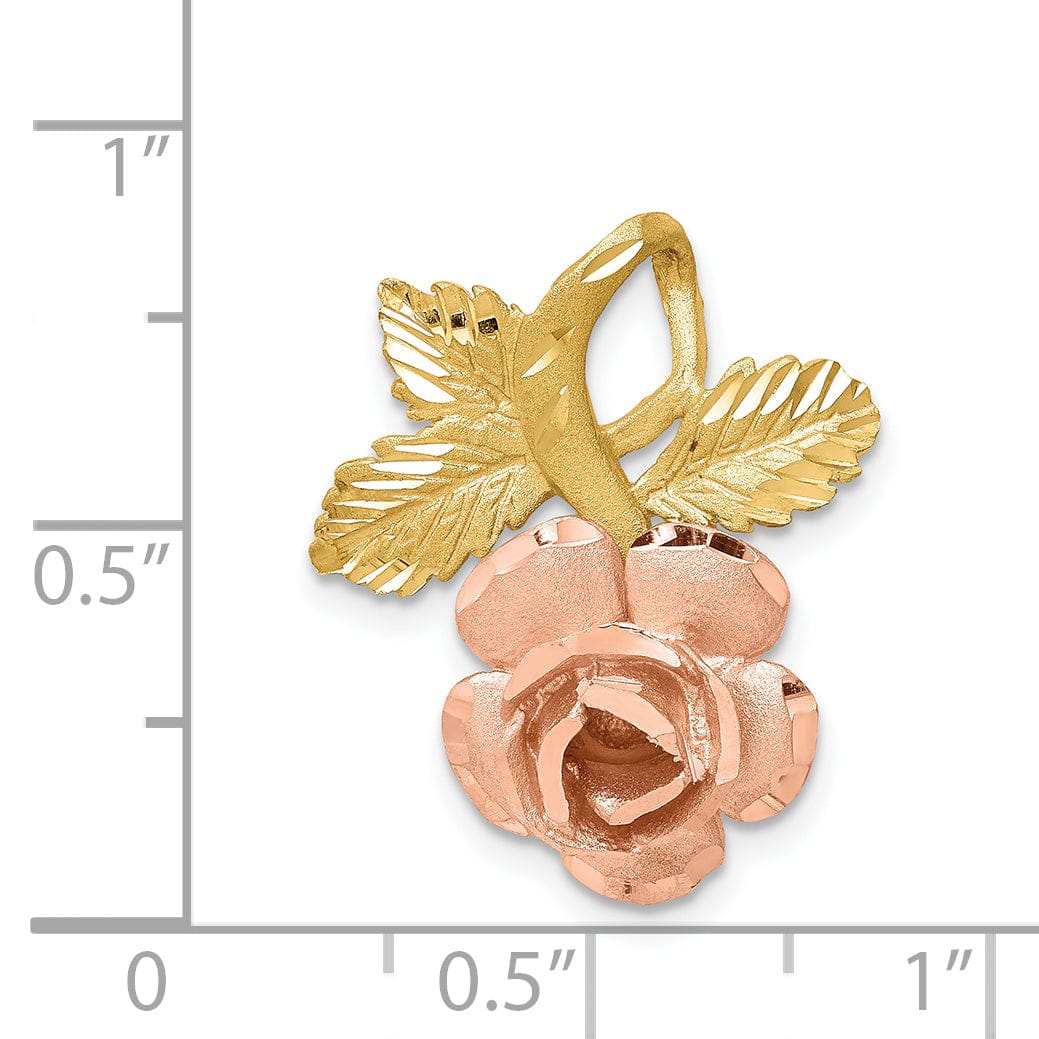 Lovely Rita's Pendants & Charms 14k Two-tone Gold Casted Textured Back Solid Polished Finish Rose Chain Slide. Will Not Fit Omega.
