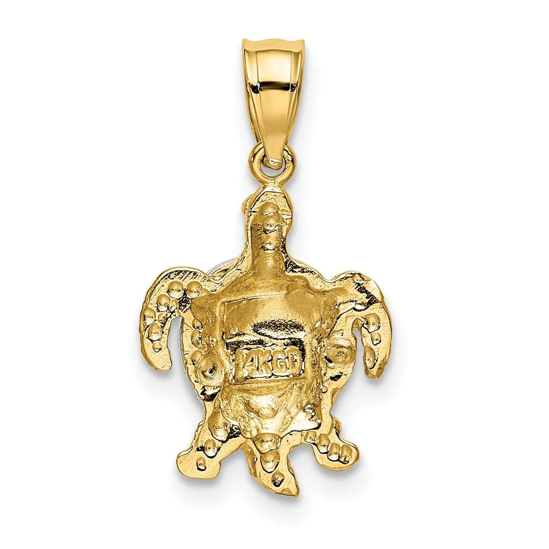 Lovely Rita's Pendants & Charms 14K Two-tone Gold Casted Textured Solid Polished Finish Turtle Charm Pendant