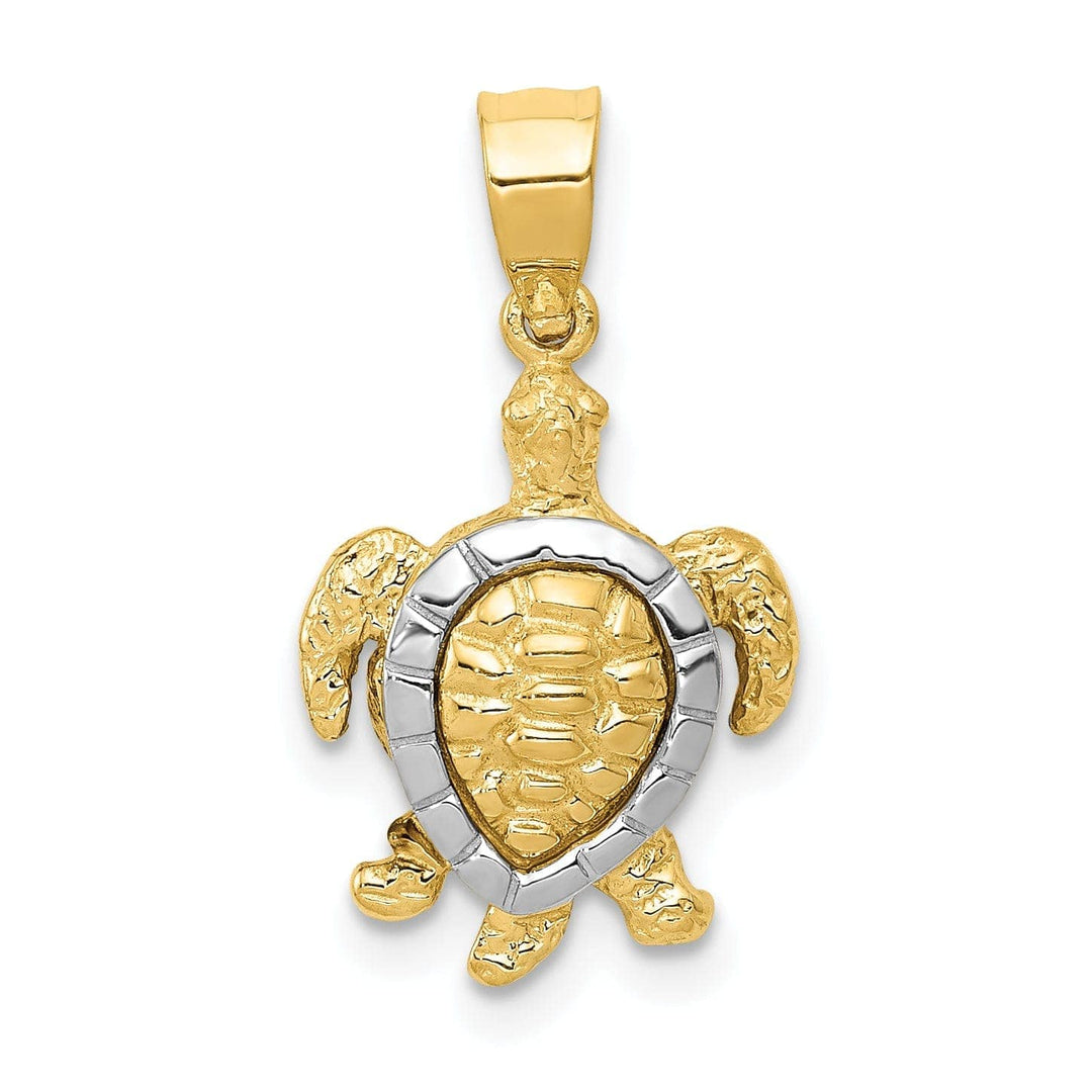 Lovely Rita's Pendants & Charms 14K Two-tone Gold Casted Textured Solid Polished Finish Turtle Charm Pendant