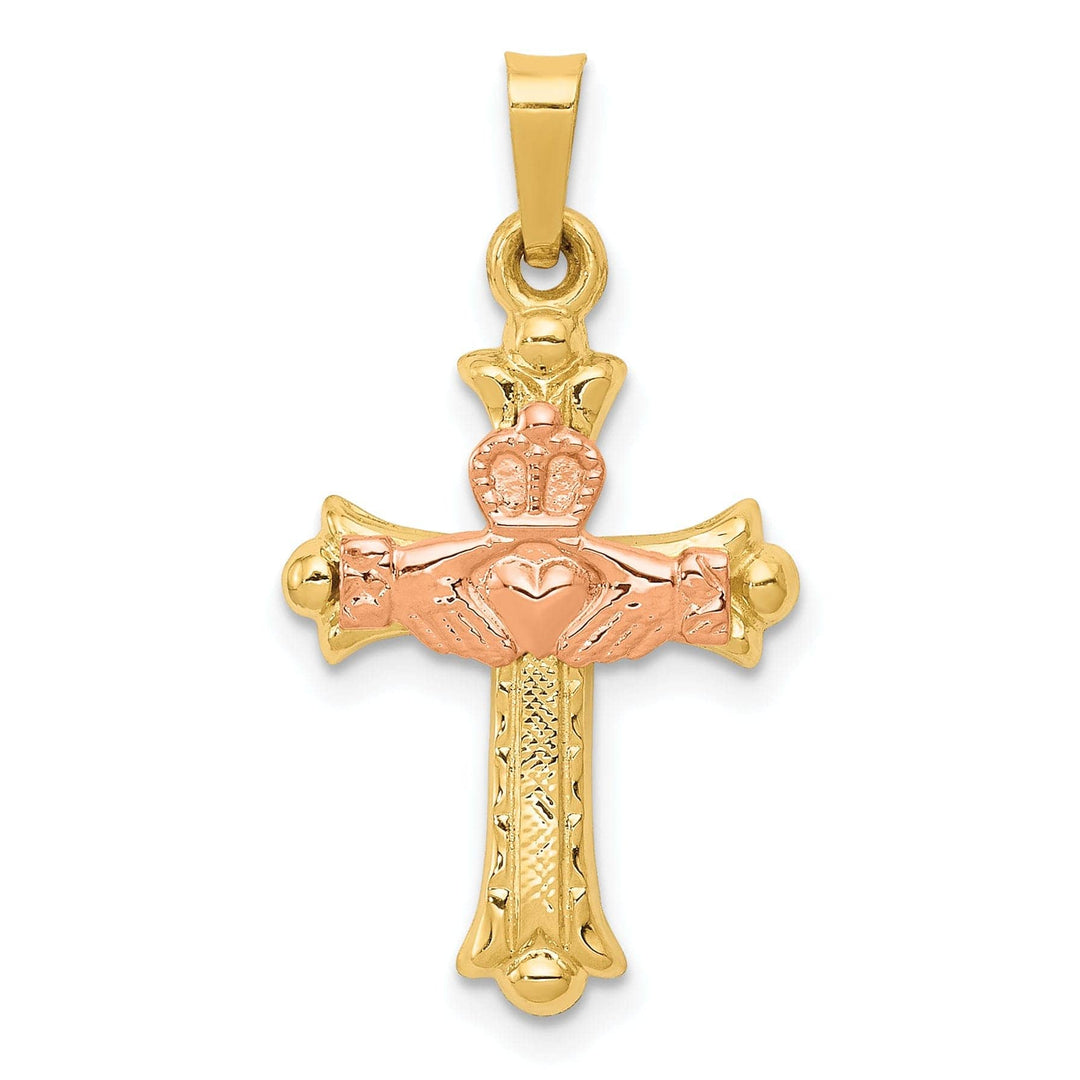 Lovely Rita's Pendants & Charms 14k Two-Tone Gold Claddagh Cross Pendant