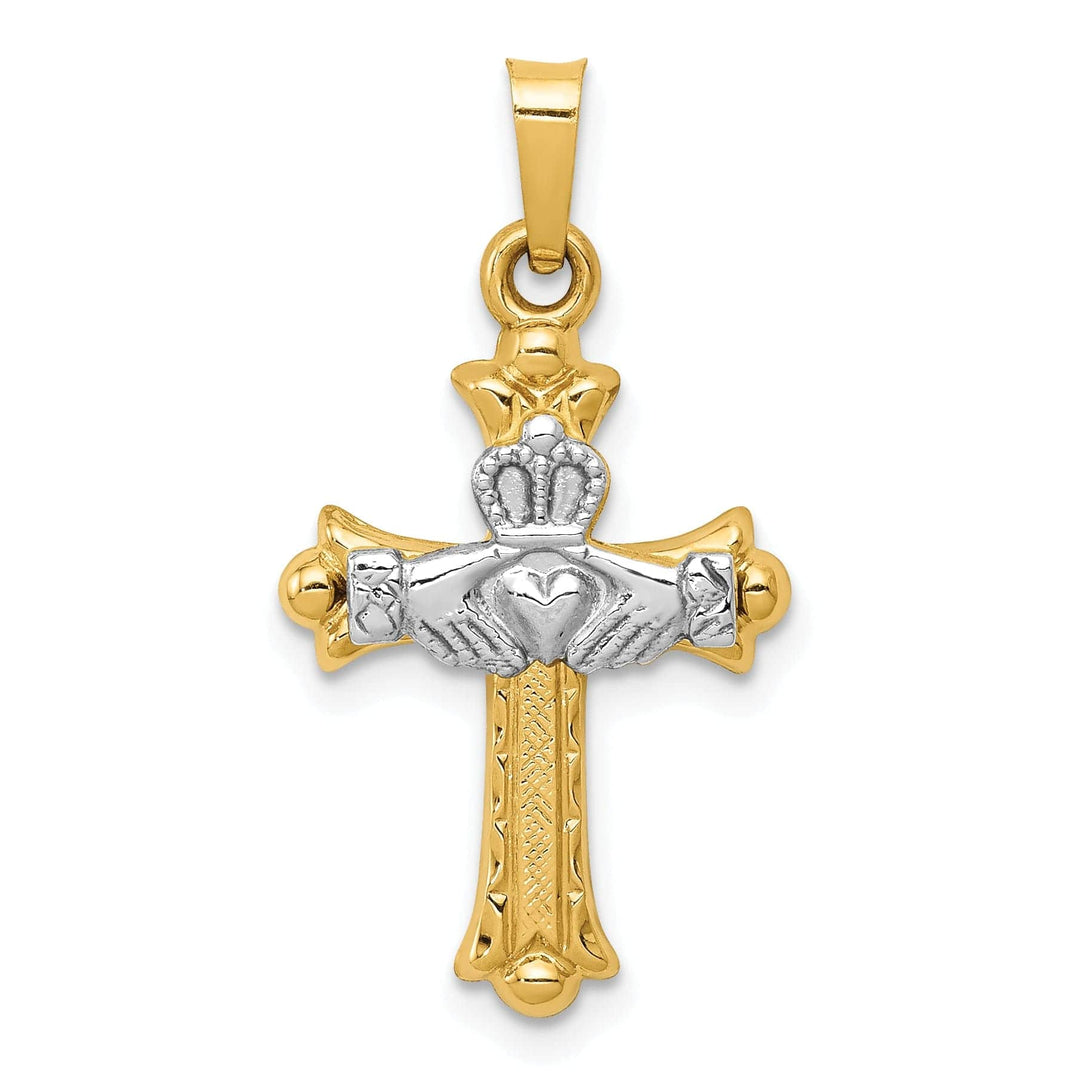 Lovely Rita's Pendants & Charms 14k Two-Tone Gold Claddagh Cross Pendant