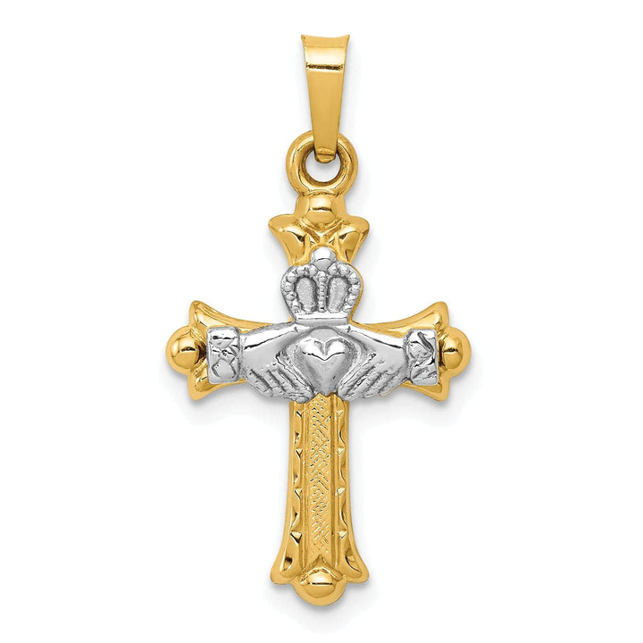 Lovely Rita's Pendants & Charms 14k Two-Tone Gold Claddagh Cross Pendant