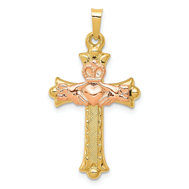 Celtic Pendants & Charms 14k Two-Tone Gold Claddaugh Cross Pendant