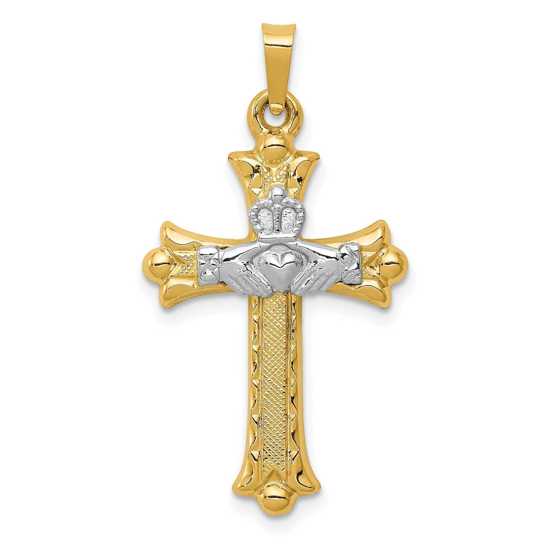 Lovely Rita's Pendants & Charms 14k Two-Tone Gold Claddaugh Cross Pendant