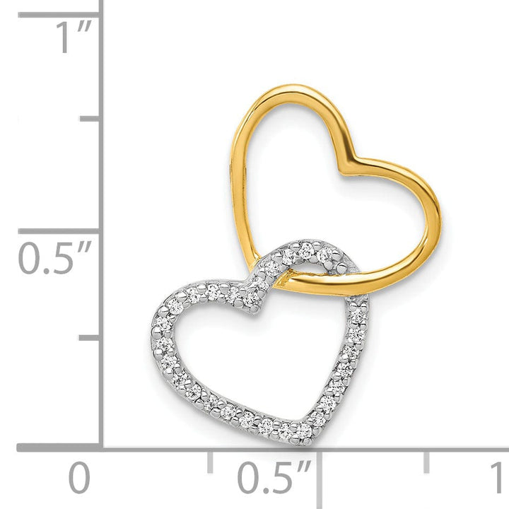 Lovely Rita's Pendants & Charms 14k Two Tone Gold Closed Back Polished Finish 0.1-CT Diamond Double Heart in Heart Design Chain Slide Pendant will not fit Omega Chain
