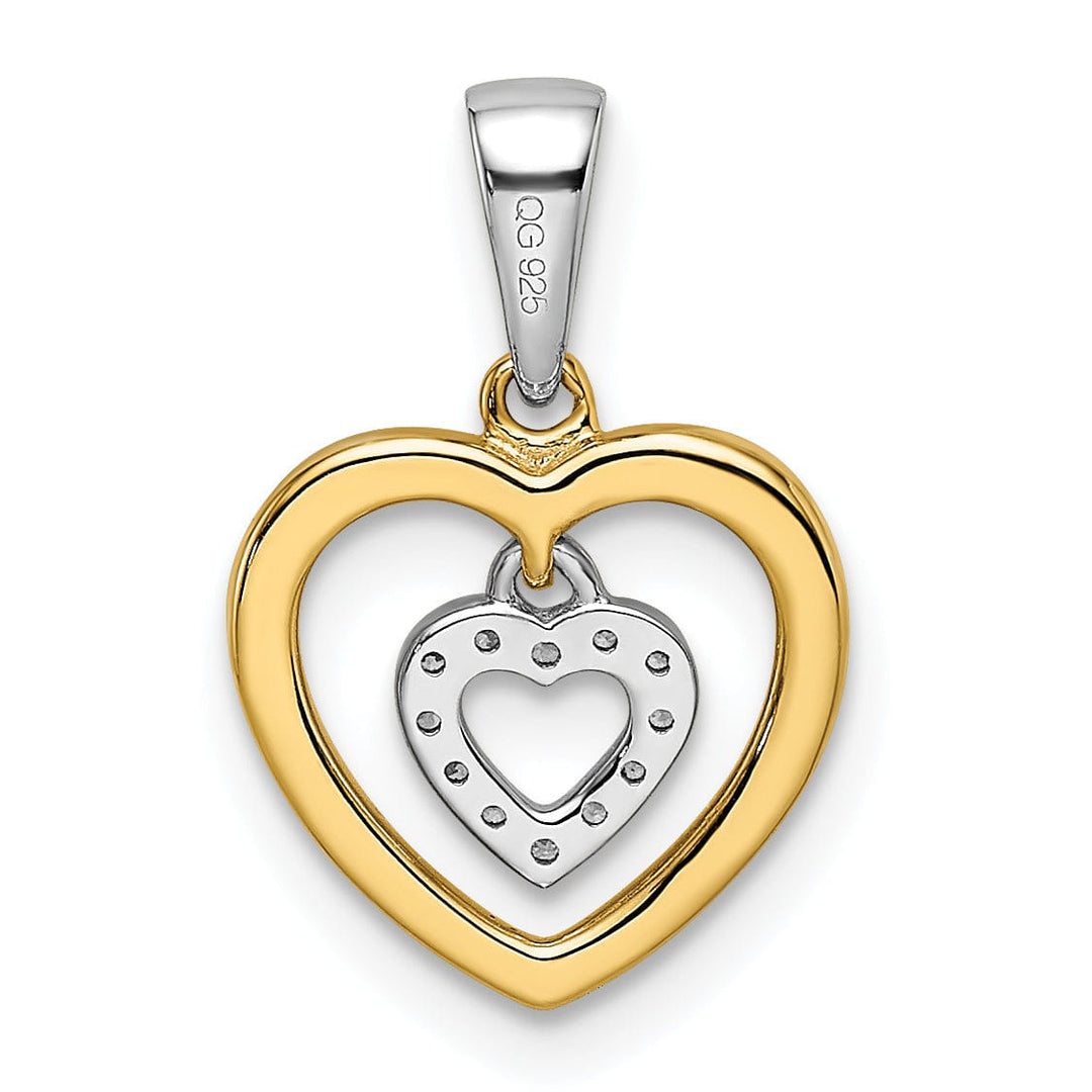 Lovely Rita's Pendants & Charms 14k Two Tone Gold Closed Back Polished Finish Women's Heart with Dangle Heart Design 0.045-CT Diamond Charm Pendant