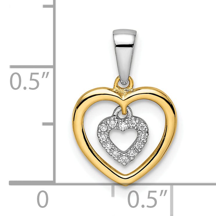 Lovely Rita's Pendants & Charms 14k Two Tone Gold Closed Back Polished Finish Women's Heart with Dangle Heart Design 0.045-CT Diamond Charm Pendant