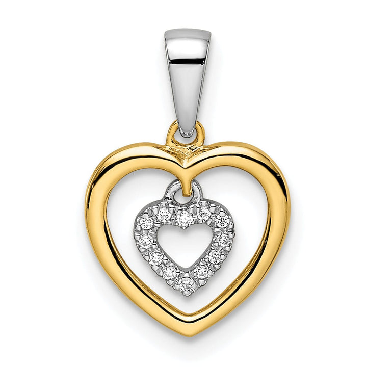 Lovely Rita's Pendants & Charms 14k Two Tone Gold Closed Back Polished Finish Women's Heart with Dangle Heart Design 0.045-CT Diamond Charm Pendant