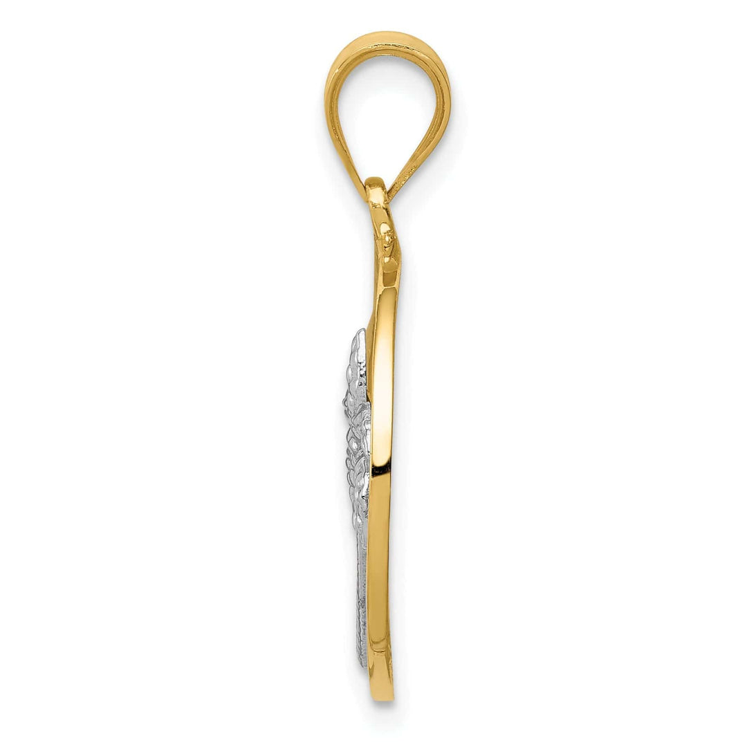 Lovely Rita's Pendants & Charms 14K Two Tone Gold Concave Shape Sun with Palm Tree Design Pendant