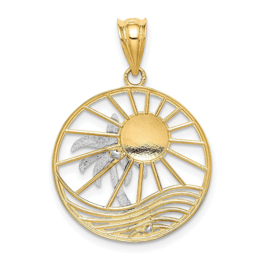Lovely Rita's Pendants & Charms 14K Two Tone Gold Concave Shape Sun with Palm Tree Design Pendant