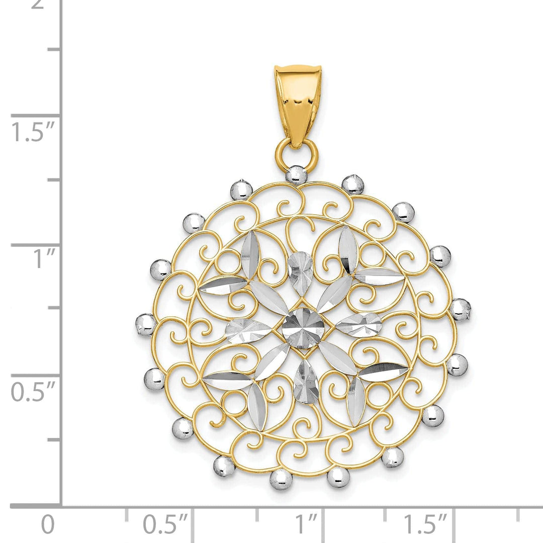 Lovely Rita's Pendants & Charms 14k Two Tone Gold Diamond Cut Filigree Pendant