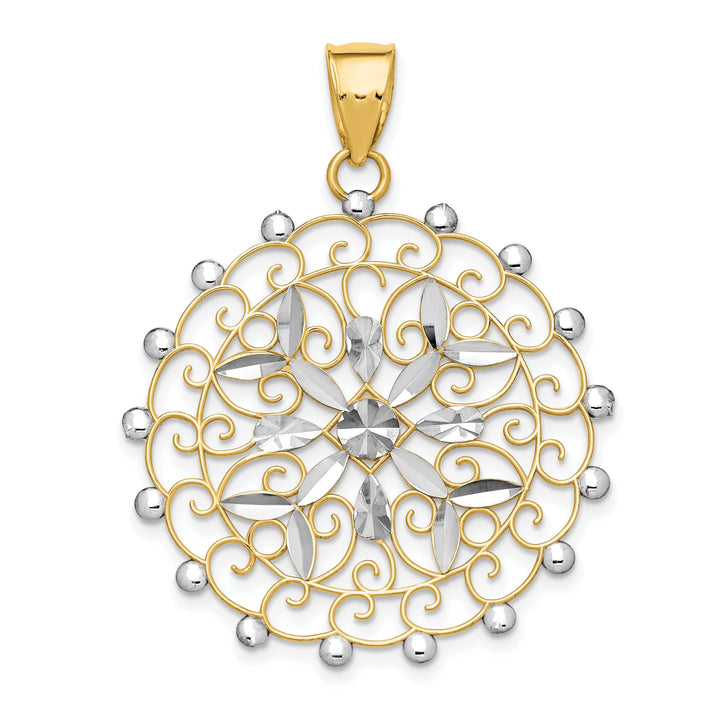 Lovely Rita's Pendants & Charms 14k Two Tone Gold Diamond Cut Filigree Pendant