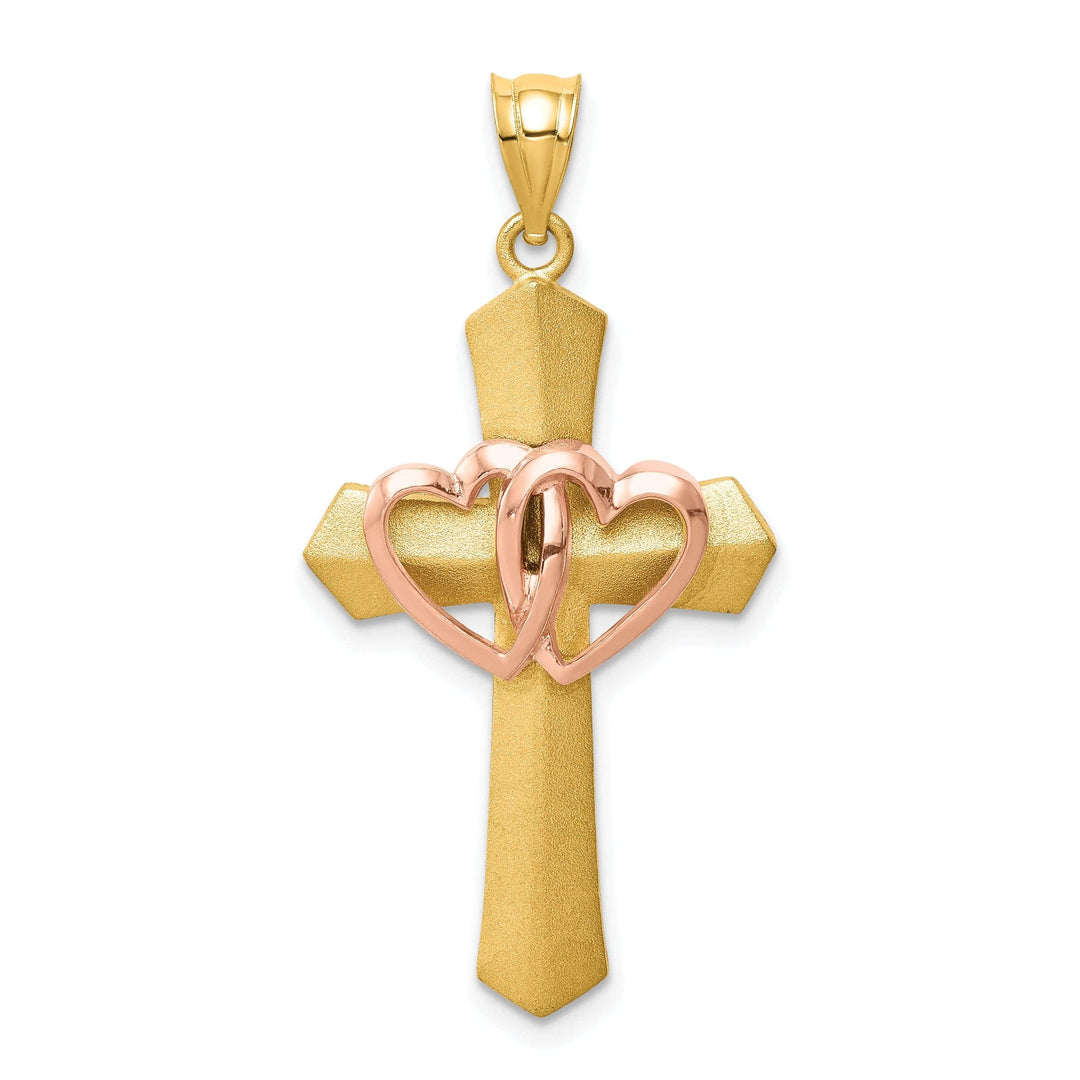 Lovely Rita's Pendants & Charms 14k Two-Tone Gold Double Heart Cross Charm