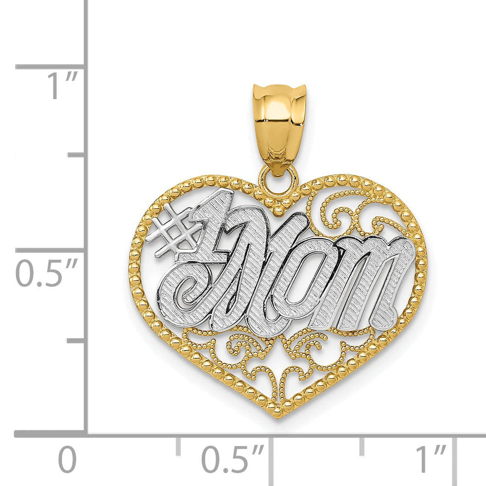 Lovely Rita's Pendants & Charms 14k Two Tone Gold Filigree #1 Mom Heart Pendant
