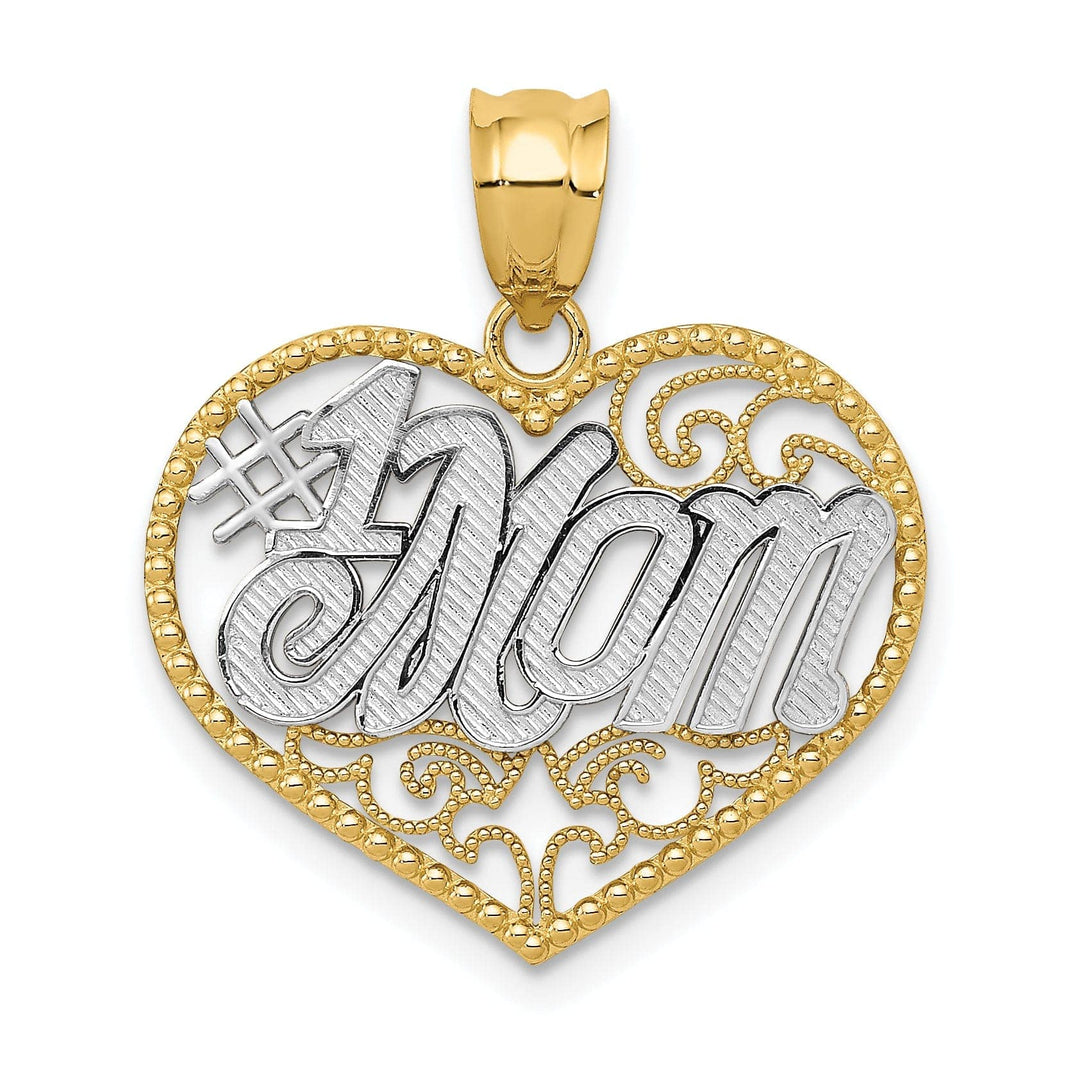 Lovely Rita's Pendants & Charms 14k Two Tone Gold Filigree #1 Mom Heart Pendant