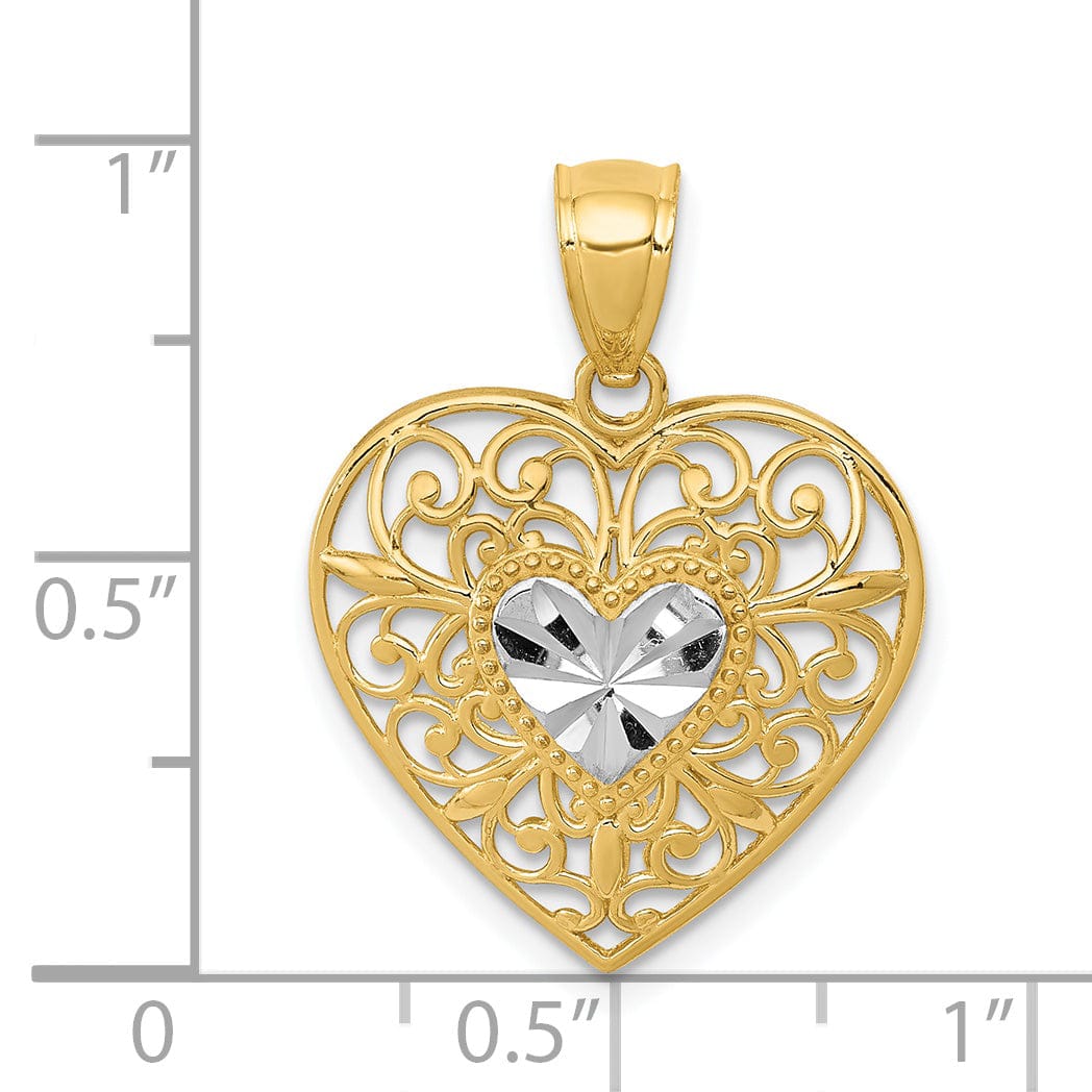 Lovely Rita's Pendants & Charms 14k Two Tone Gold Filigree Heart Pendant