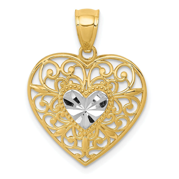 Lovely Rita's Pendants & Charms 14k Two Tone Gold Filigree Heart Pendant