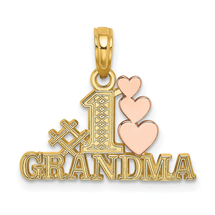 Lovely Rita's Pendants & Charms 14k Two Tone Gold Flat Back Textured Polished Finish Script #1 GRANDMA with Three Hearts Design Charm Pendant